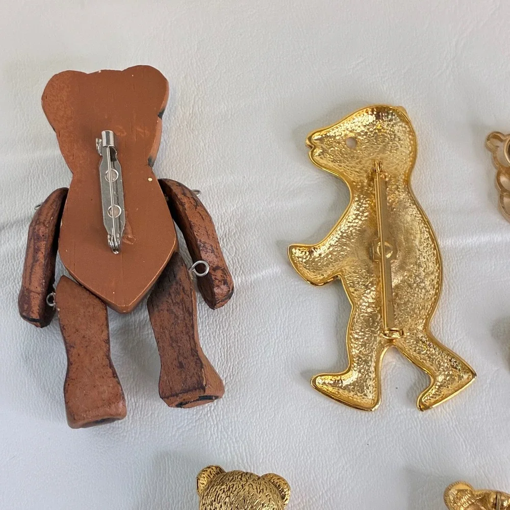 Vintage Teddy Bear Brooch Pin Lot Figural Articulated Gold Tone - Picture 9 of 12